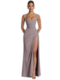 Kingbridal Mermaid Bridesmaid Dresses for Women Square Neck Formal Dress with Slit