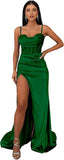 Ballkleider mit Wasserfallausschnitt, langen Spaghettiträgern, Illusion-Meerjungfrauen-Korsett, formelles Abendkleid mit Schlitz 
