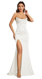 Mermaid Satin Prom Dresses for Women Strapless Sequin Formal Dress 2027 Pleated Evening Party Gowns with Slit