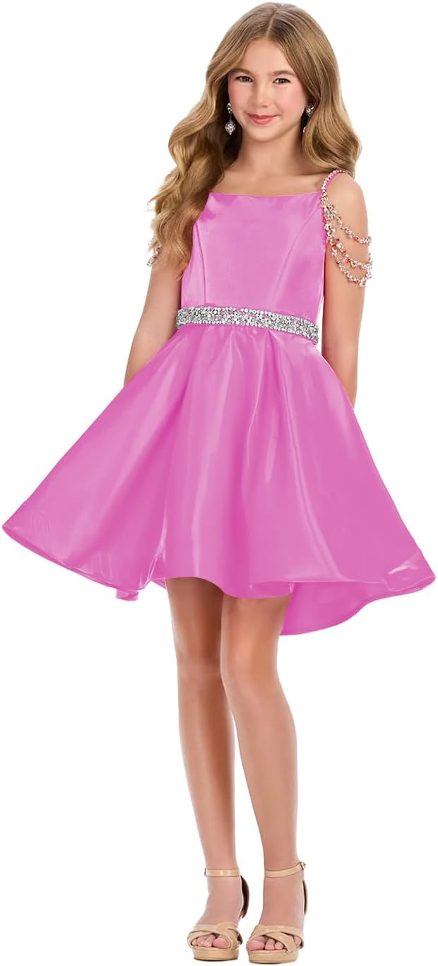 Girl's Satin Father Daughter Pageant Dresses Off Shoulder Short Flower Girl Kids Children Teen Gowns