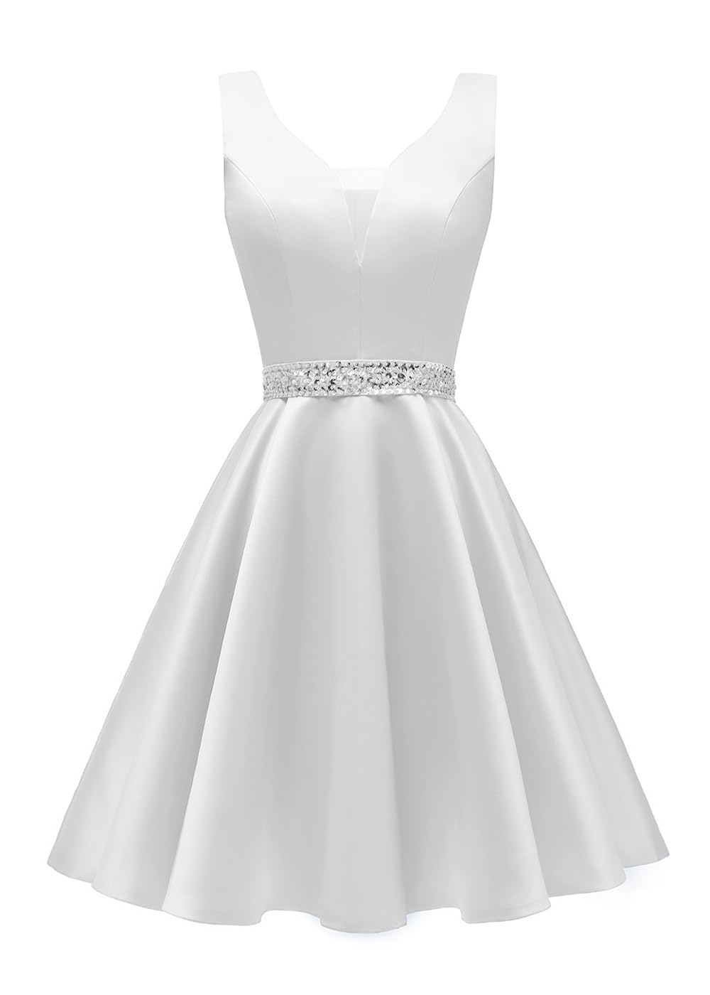 Satin Glitter Homecoming Dresses for Teens Short Prom Dress V-Neck Beaded Evening Formal Cocktail Party Gowns