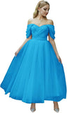 Tulle Tea Length Prom Dresses for Women Off The Shoulder Ball Gowns Teens Sweetheart Beaded Puffy Princess Dress