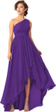 Women's One Shoulder Bridesmaid Dresses High Low Chiffon Formal Party Gowns with Pockets