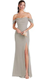 Kingbridal Gowns Off Shoulder Chiffon Bridesmaid Dresses for Women 2026 Long Ruched Cowl Neck Formal Evening Party Dress with Slit