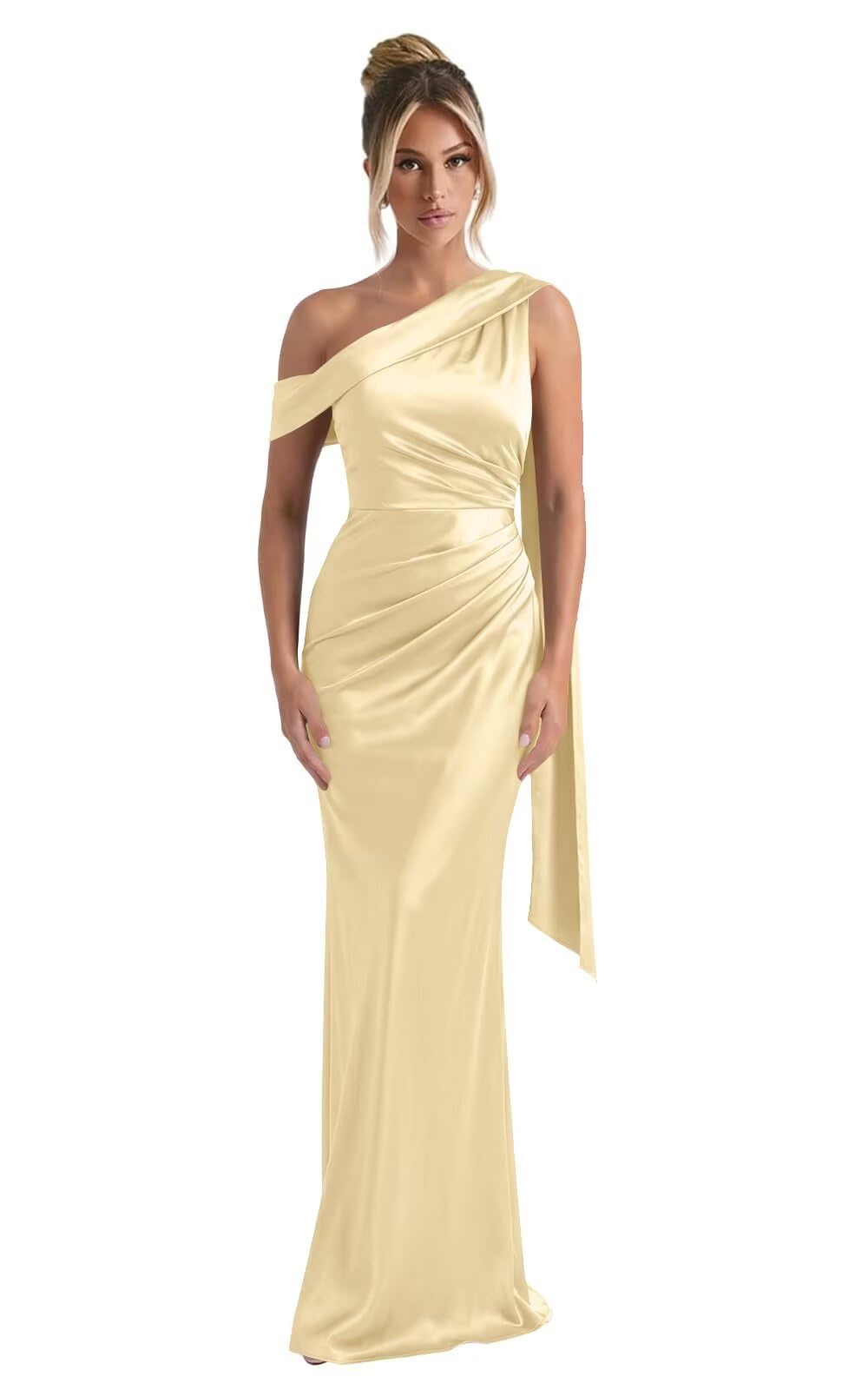 Kingbridal One Shoulder Bridesmaid Dresses for Women Mermaid Satin Formal Evening Maxi Dress