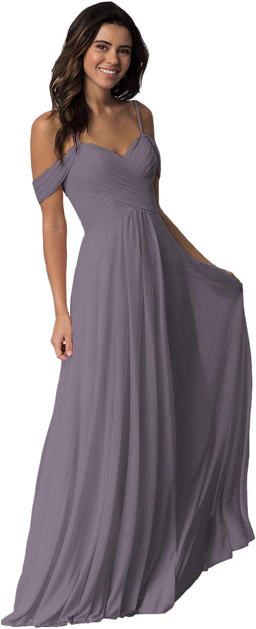 Schulterfreies Chiffon-Brautjungfernkleid mit Taschen für die Hochzeit 