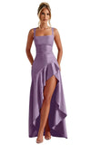 Mermaid Satin Bridesmaid Dresses for Women 2027 Long Ruffles High Low Prom Formal Evening Party Dress with Slit