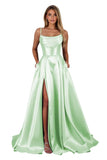 Satin Prom Dresses for Teens Long A-Line Cowl Neck Formal Evening Gown with Slit 2026 Maxi Ball Gowns
