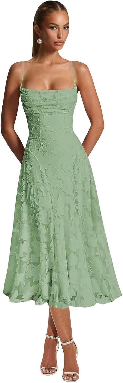 Lace Jacquard Bridesmaid Dresses for Women 2027 Spaghetti Straps Ruffle Formal Wedding Guest Dress Formal Evening Dress