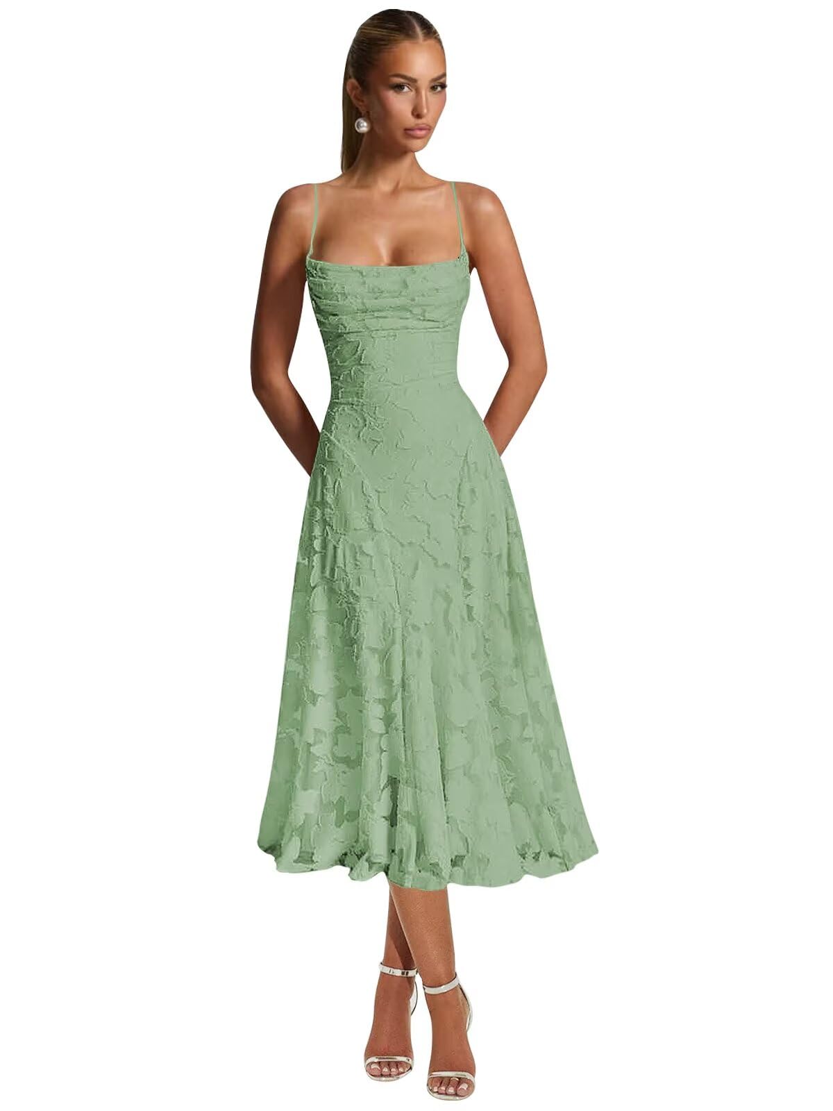 Lace Jacquard Bridesmaid Dresses for Women 2027 Spaghetti Straps Ruffle Formal Wedding Guest Dress