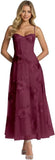 Jacquard Tulle Prom Dresses Spaghetti Straps Formal Evening Party Dress Tea Length