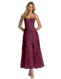Jacquard Tulle Prom Dresses Spaghetti Straps Formal Evening Party Dress Tea Length