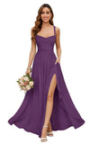 Chiffon Bridesmaid Dresses for Women Long Spaghetti Straps A-line Pleated Formal Evening Party Gowns with Pockets