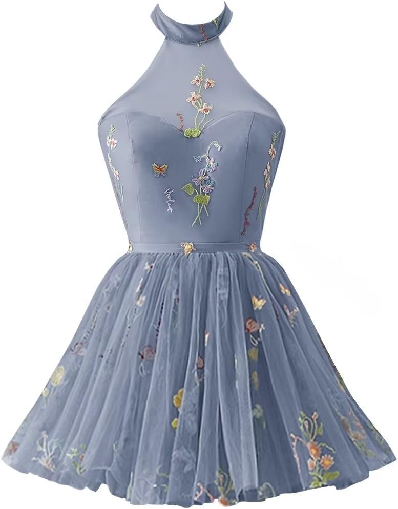 Vestidos de fiesta formales de tul con bordado floral corto para mujer 2023