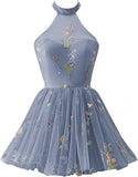 Vestidos de fiesta formales de tul con bordado floral corto para mujer 2023