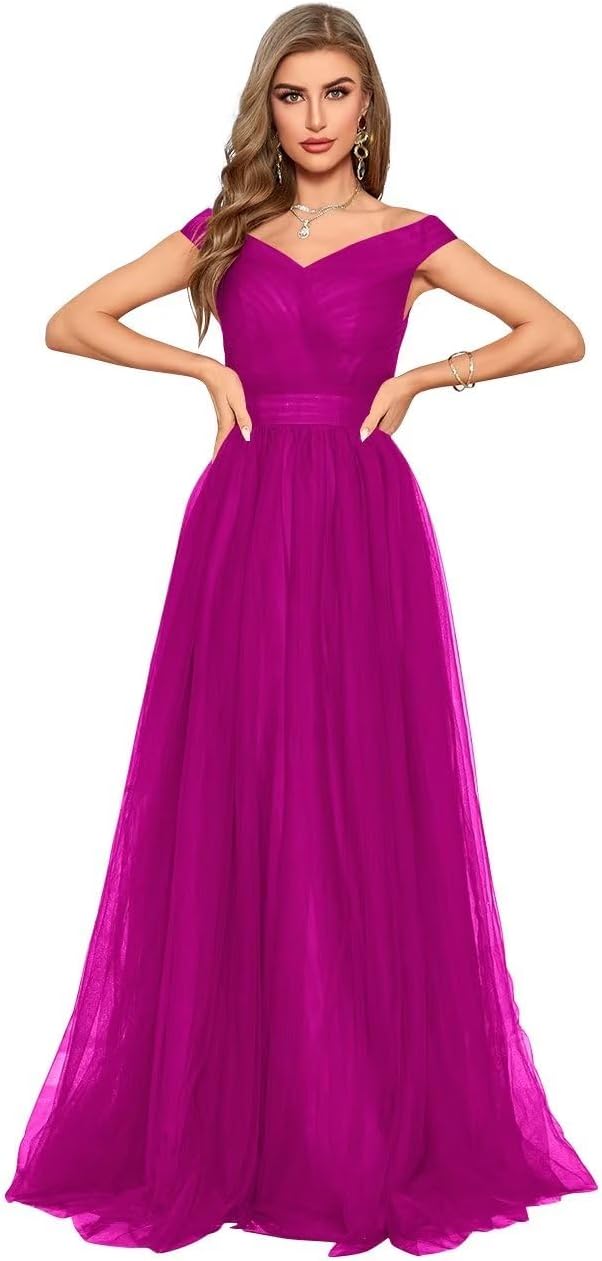 Schulterfreies Ballkleid, langes Ballkleid für Damen, A-Linie, Herzausschnitt, mehrlagiges Tüllkleid für Hochzeit, Abendparty 