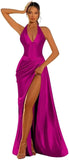 Halter Satin Prom Dresses for Women 2027 Long Mermaid Corset Formal Dress Pleated Evening Party Gowns with Slit