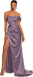 One Shoulder Mermaid Bridesmaid Dresses with Slit 2025 Pleats Satin Formal Evening Gowns for Women