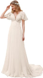 Kingbridal Gowns Lace Appliques Wedding Dresses for Bride Long V Neck Tulle Chiffon A-line Sleeveless Bridal Ball Gown for Women