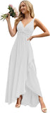 Women’s Long Bridesmaid Dresses Sleeveless V-Neck Formal Wedding Guest Chiffon Prom Gowns for Teens