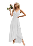 Women’s Long Bridesmaid Dresses Sleeveless V-Neck Formal Wedding Guest Chiffon Prom Gowns for Teens