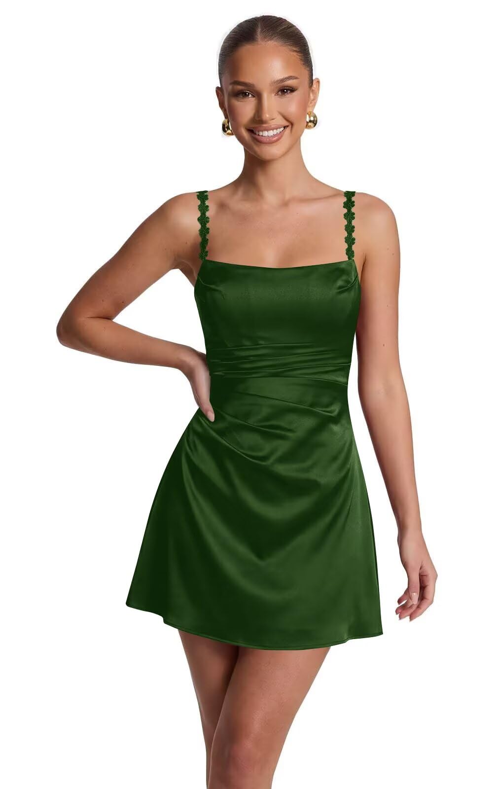 Satin Homecoming Dresses for Teens 2026 Spaghetti Straps Short Prom Dress A-line Pleated Cocktail Party Gowns