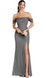 Kingbridal Gowns Off Shoulder Chiffon Bridesmaid Dresses for Women 2026 Long Ruched Cowl Neck Formal Evening Party Dress with Slit