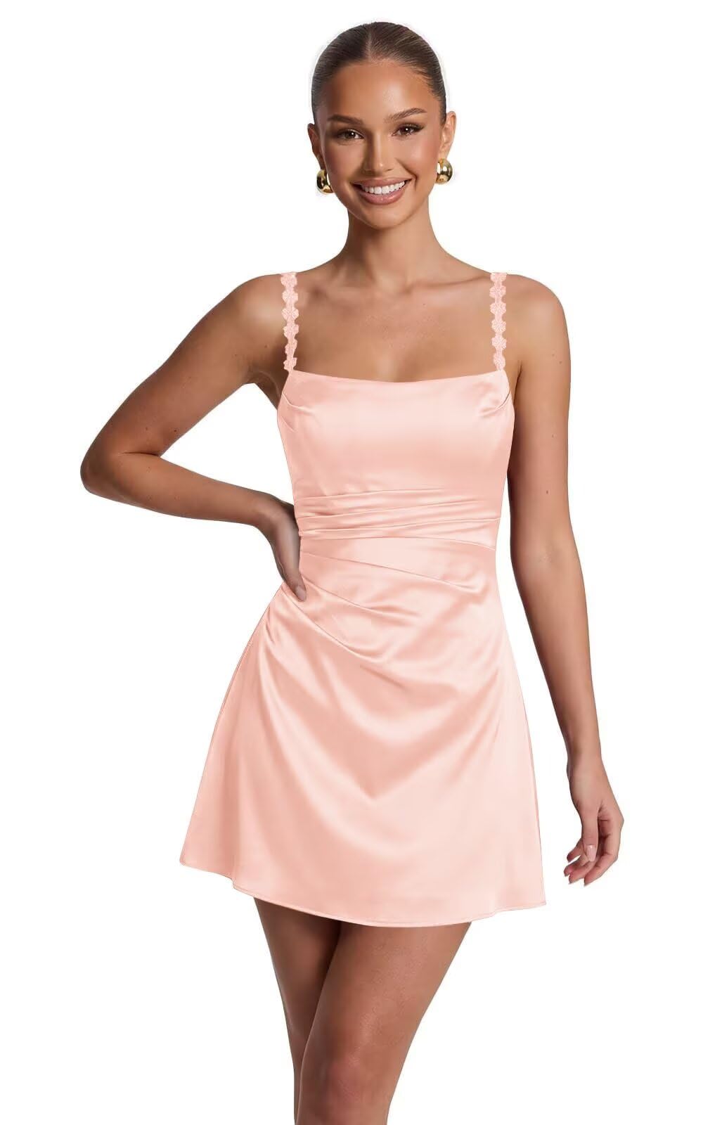 Satin Homecoming Dresses for Teens 2026 Spaghetti Straps Short Prom Dress A-line Pleated Cocktail Party Gowns
