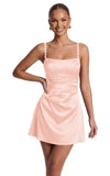 Satin Homecoming Dresses for Teens 2026 Spaghetti Straps Short Prom Dress A-line Pleated Cocktail Party Gowns