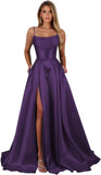 Satin Prom Dresses for Teens Long A-Line Cowl Neck Formal Evening Gown with Slit 2026 Maxi Ball Gowns