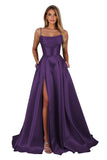 Satin Prom Dresses for Teens Long A-Line Cowl Neck Formal Evening Gown with Slit 2026 Maxi Ball Gowns