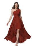 Vestido de dama de honor de un solo hombro para mujer, vestido formal de noche de gasa con bolsillos y corte alto bajo