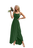 Spaghetti Strap Chiffon Bridesmaid Dresses for Women Long Ruched A-Line Cowl Neck Formal Evening Gowns with Slit