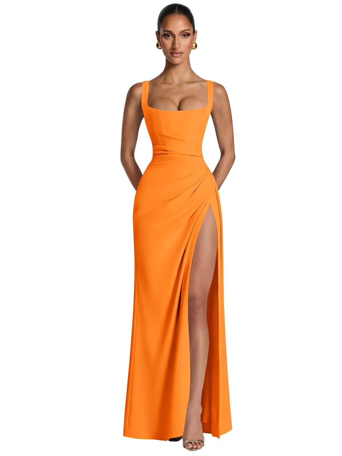 Kingbridal Mermaid Bridesmaid Dresses for Women Square Neck Formal Dress with Slit