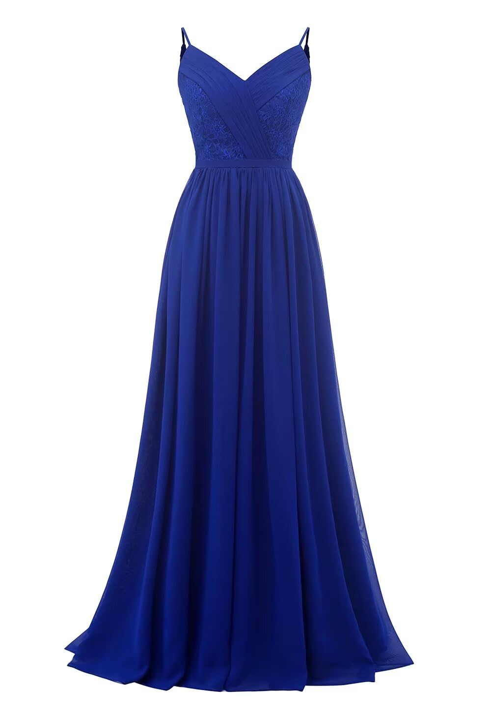 Women's Lace Chiffon Bridesmaid Dresses for Wedding Long Spaghetti Straps Bodice Formal Party Gown with Pockets