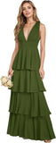 V Neck Chiffon Bridesmaid Dresses for Women 2027 Long Tiered A-Line Ruffles Formal Evening Party Dress