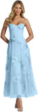 Jacquard Tulle Prom Dresses Spaghetti Straps Formal Evening Party Dress Tea Length
