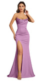 Mermaid Satin Prom Dresses for Women Strapless Sequin Formal Dress 2027 Pleated Evening Party Gowns with Slit