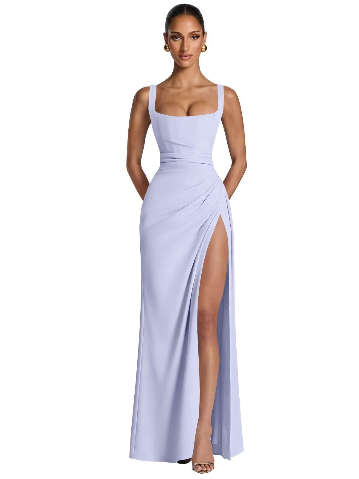 Kingbridal Mermaid Bridesmaid Dresses for Women Square Neck Formal Dress with Slit