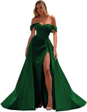Off The Shoulder Prom Dress 2027 Long Ball Gown with Slit Mermaid Satin Formal Dresses for Women