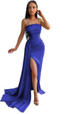 Women's Mermaid Prom Dresses Long with Slit 2025 Sequins Satin Spaghetti Straps Formal Evening Party Gown