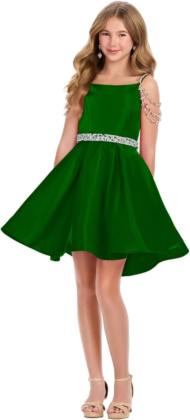 Girl's Satin Father Daughter Pageant Dresses Off Shoulder Short Flower Girl Kids Children Teen Gowns