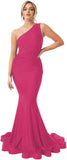 Womens One Shoulder Mermaid Bridesmaid Dresses for Wedding Long Tight Ruched Prom Dresses Evening Formal Gowns