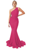 Womens One Shoulder Mermaid Bridesmaid Dresses for Wedding Long Tight Ruched Prom Dresses Evening Formal Gowns