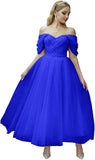 Tulle Tea Length Prom Dresses for Women Off The Shoulder Ball Gowns Teens Sweetheart Beaded Puffy Princess Dress