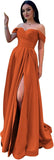 Schulterfreies Satin-Ballkleid, herzförmiger Ausschnitt, formelles Kleid, A-Linie, Abendkleid mit Schlitz 