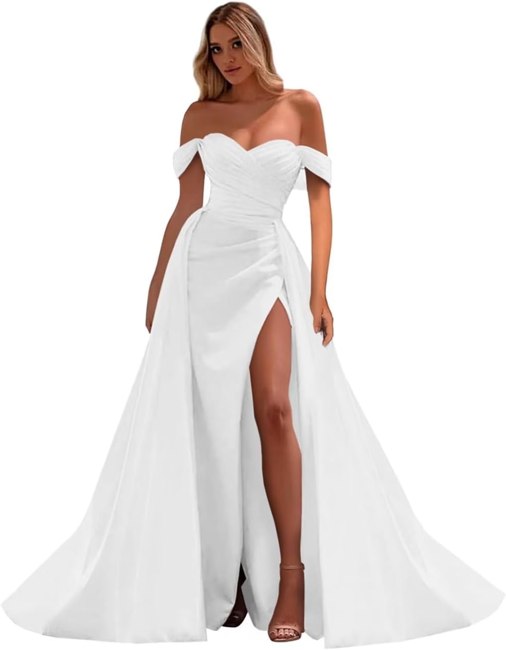 Vestidos de fiesta de satén con hombros descubiertos, corte sirena, fruncido, de noche formal, para mujer 