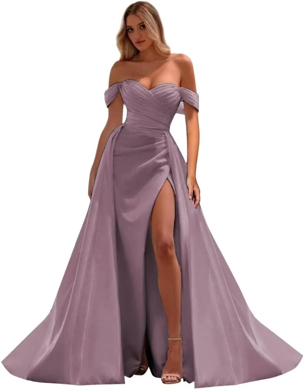 Off The Shoulder Prom Dress 2027 Long Ball Gown with Slit Mermaid Satin Formal Dresses for Women