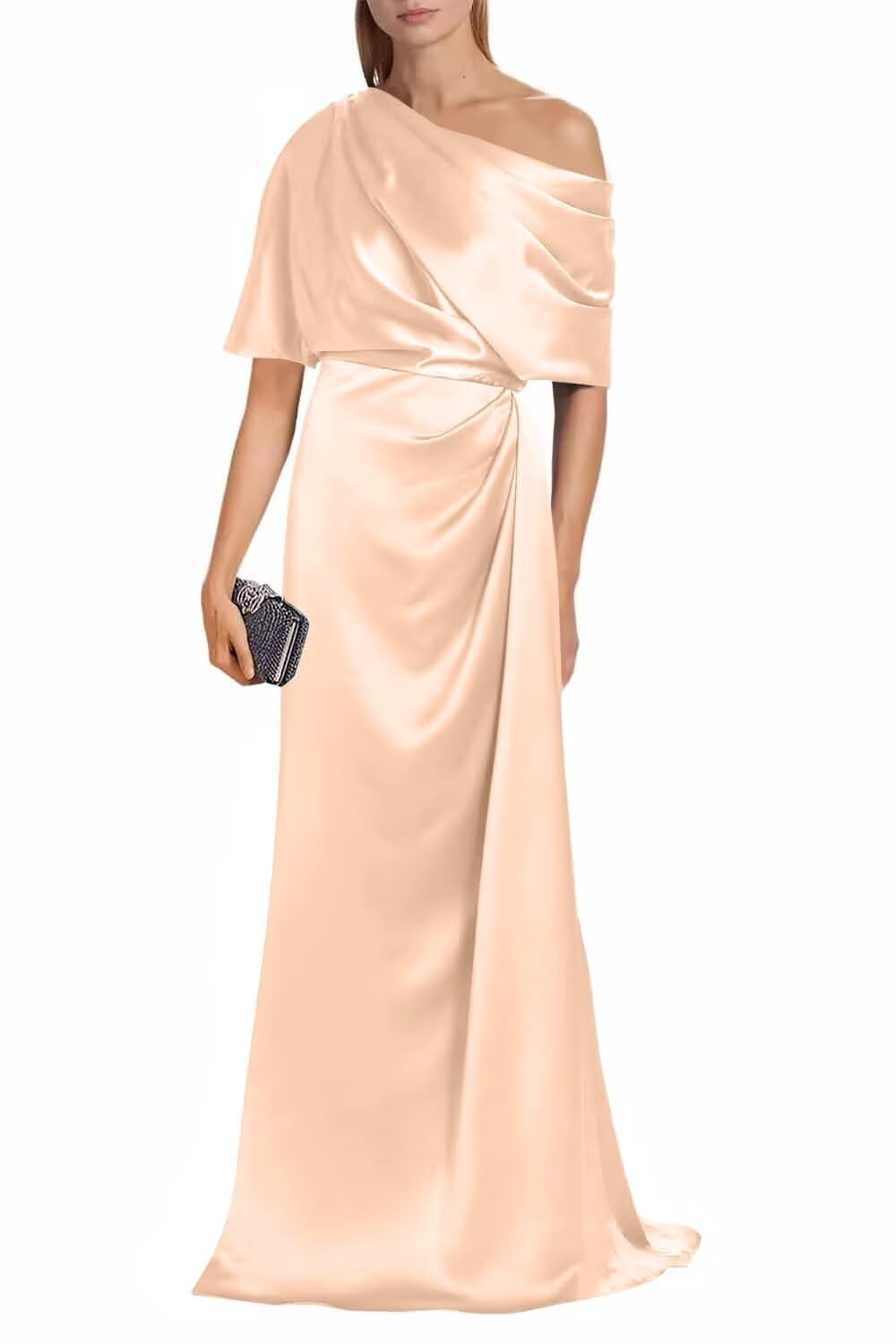 Satin Mother of The Bride Dresses for Wedding One Shoulder Formal Dress with Sleeves Mermaid Evening Party Gowns