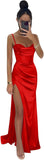 Women's Satin Prom Dresses 2025 Split Halter Mermaid Corset Beaded Formal Dresses Evening Gowns